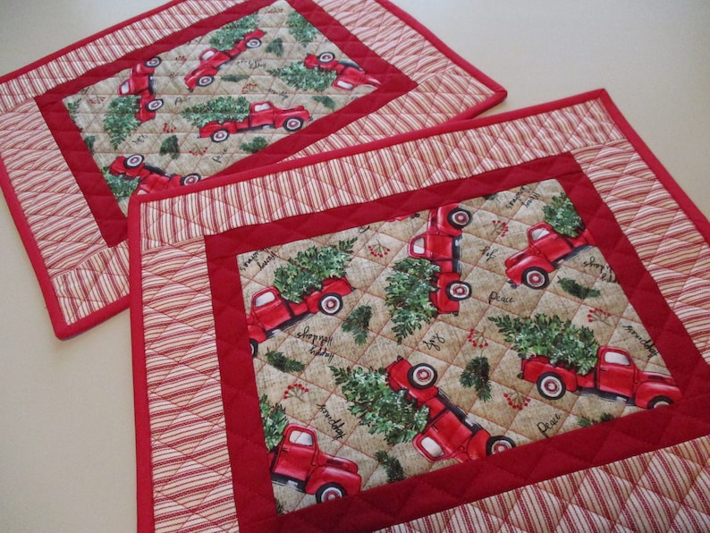 Quilted placemats farmhouse placemats red truck placemats Etsy