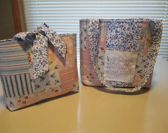 quilted tote bag quilted gift set embroidered tote bag quilted book sleeve/bible cover or iPad cover 2-piece gift set