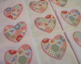 Bloques de edredón con apliques bordados, bloques de edredón con forma de corazón, bloques de edredón con motivos florales, edredón sin terminar, juego de 9 bloques de edredón.