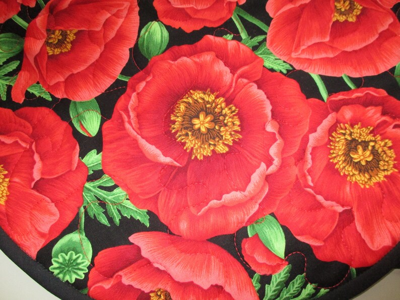 Quilted Placemats Floral Placemats Poppy Placemats Red Poppy Etsy