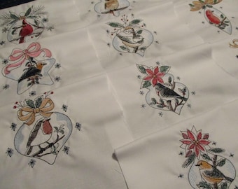 Bloques de colcha bordados a máquina, bloques de colcha con adornos navideños, juego de bloques de colcha navideños, bloques navideños con pájaros