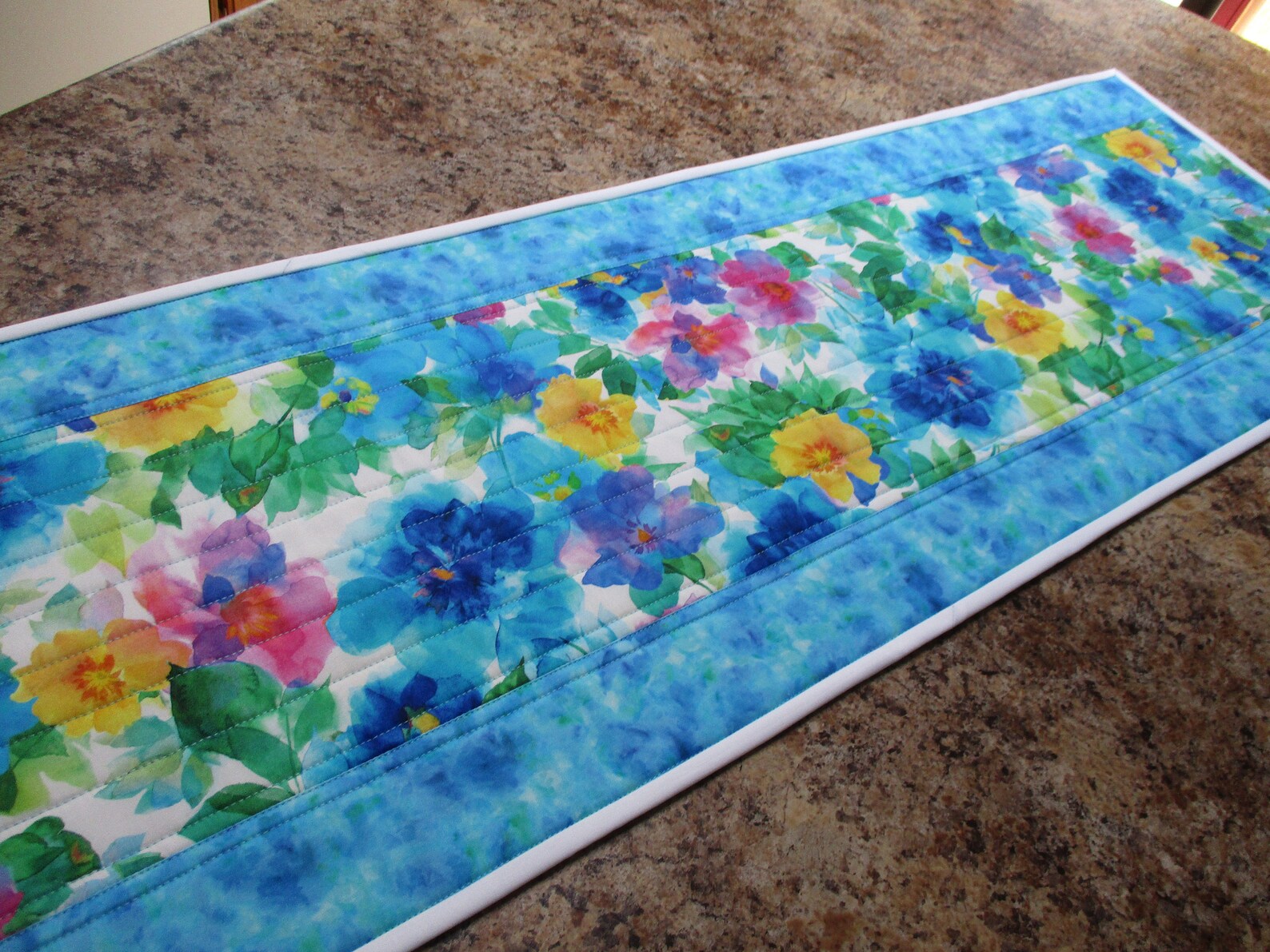 Quilted Table Runner Floral Table Topper Batik Runner Modern Etsy