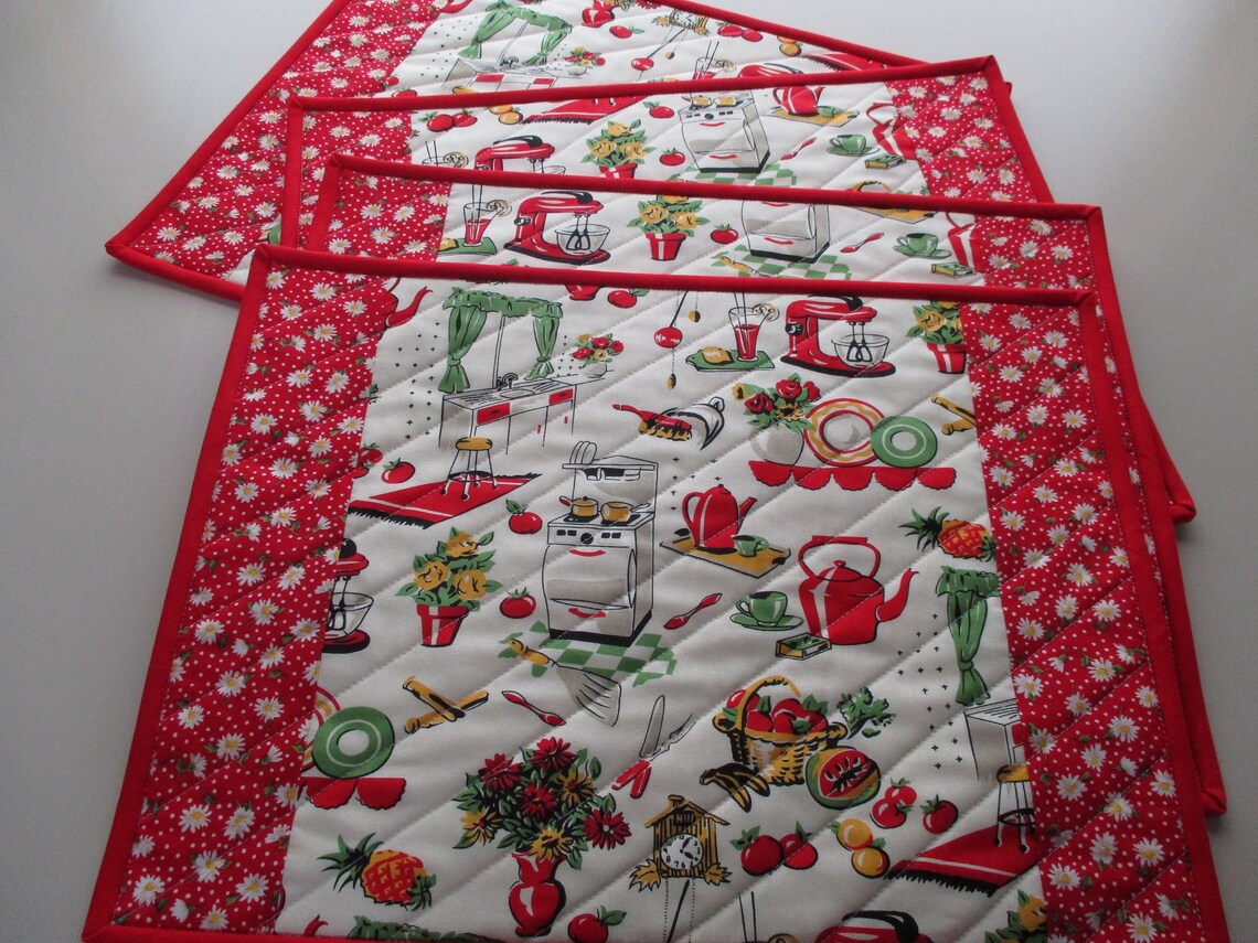 Quilted placemats retro placemats 50's vintage style Etsy