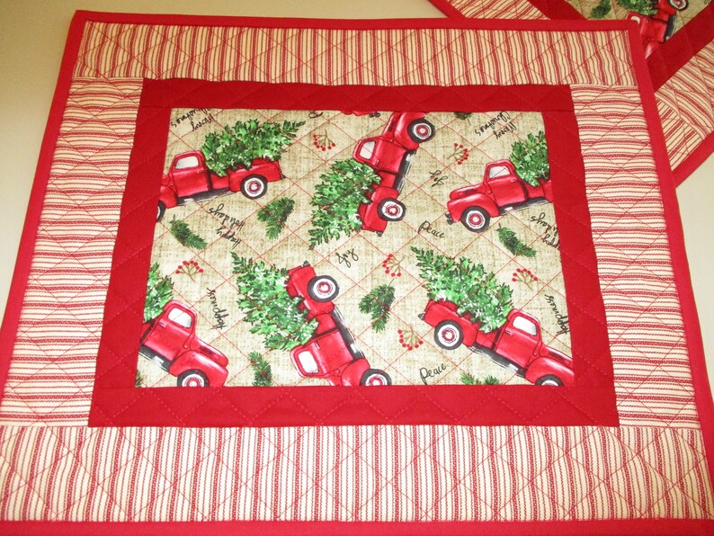 Quilted placemats farmhouse placemats red truck placemats Etsy