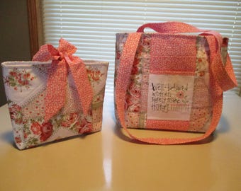 quilted tote bag quilted gift set embroidered tote bag quilted book sleeve/bible cover  2-piece gift set