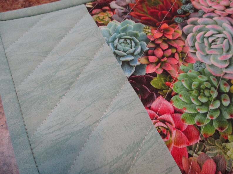 Quilted Placemats Floral Placemats Succulant Placemats Aqua Etsy
