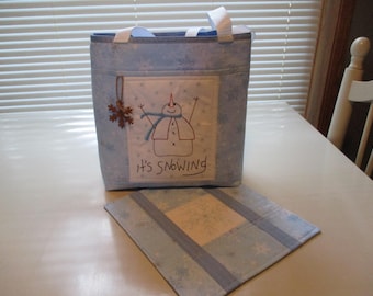 quilted tote bag quilted gift set/tote/giftbag/embroidered mug rug /2-piece gift set for her