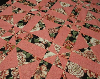 Edredón de patchwork floral hecho a mano, sin terminar (43 x 55 pulgadas)