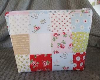 Patchwork Zipper Pouch, Cotton Fabric Bag