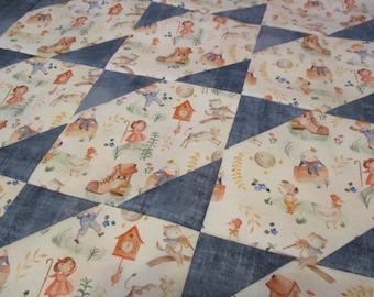 parte superior de colcha sin terminar, parte superior de colcha para bebé, parte superior de colcha infantil con diseño de mamá ganso, parte superior de colcha con estrella inclinada, parte superior de colcha lista para acolchar, parte superior de colcha de retazos