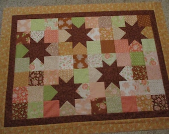 Cinnamon & Cream Star Quilt Top, Floral Patchwork (41.5x55.5)