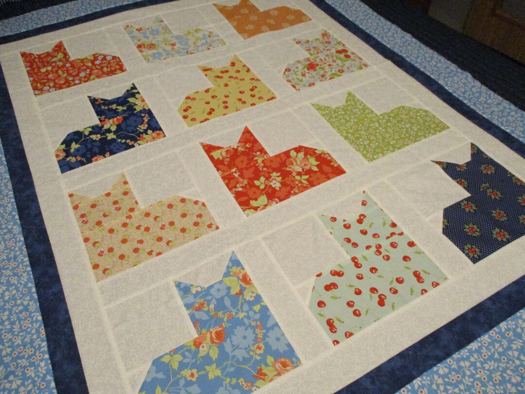 Unfinished Quilt Top Patchwork Quilt Top Cat Quilt Top Lap Quilt Top Floral Quilt Top Quilt Top