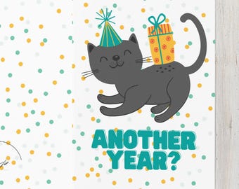 Funny Cat Birthday Card | Pun Greeting Card for Pet Lover