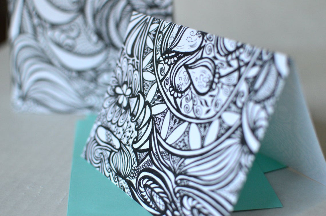 Adult Coloring Note Card Set of 2 - Etsy