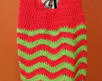 Candy Apple Crocheted Ripple Market Bag - Ready to Ship