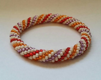 Feel of Autumn Spiral Seed Bead Crochet Bangle - Ready to Ship