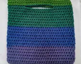 Purple, Blue and Green Crocheted Hand Bag - Ready to Ship