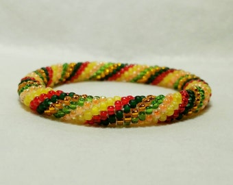 Falling Leaves Spiral Seed Bead Crochet Bangle - Ready to Ship