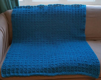 Teal Textured Shell Crocheted Lap Throw- Ready to Ship