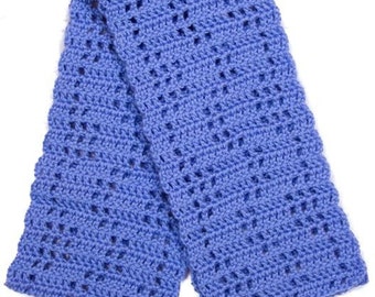 Blue Filet Wavy Lines Crocheted Scarf - Ready to Ship