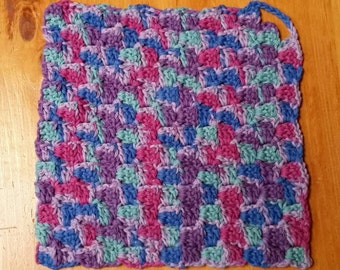 Jewel Tones Crochet Dishcloth with Hanging Loop - Ready to Ship