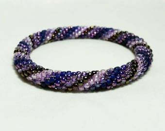 Purple Swirl Seed Bead Crochet Bangle - Ready to Ship