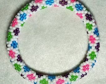 Springtime Diamonds Seed Bead Crochet Bangle - Ready to Ship