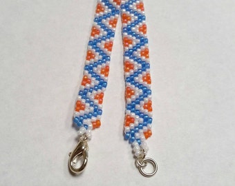 Blue and Orange Zigzag Peyote Bracelet - Ready to Ship