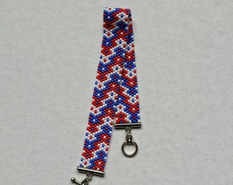 Red, White and Blue Chevron Peyote Bracelet - Ready to Ship