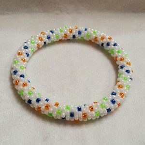 Blooming Garden Spiral Seed Bead Crochet Bangle - Ready to Ship