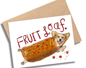 Fruit Loaf Corgi Holiday Greeting Card with Kraft Envelope