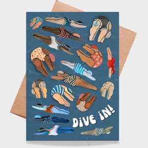 Diver Dames Swimmer Retro Happy Birthday Card