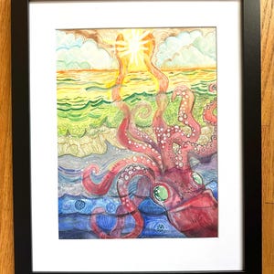 Reaching for the Sun Squid Original Art 11x14