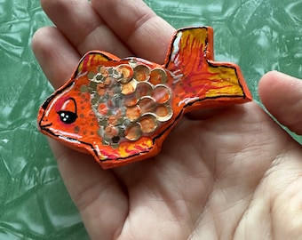 Handmade air dry clay goldfish magnet