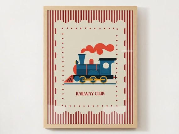Retro Train Printable Wall Art | Kids Railway Club Decor | Vintage Train Illustration | Instant Download