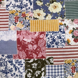 Patchwork Quilting Cotton Fabric: Vintage Floral Stripe Print, Sold by the yard