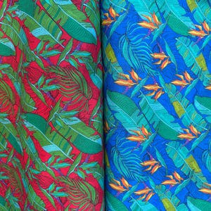 Hawaiian Tropical Leaf Print Poly Cotton Fabric by the Yard–60"Wide–Bird of Paradise & Banana Leaf–Apparel, Quilting,Crafts
