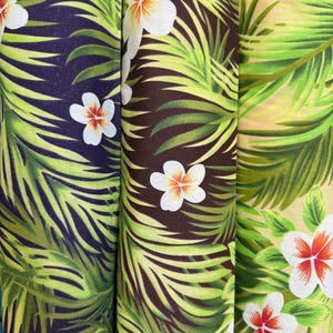 Hawaiian Plumeria & Palm Frond Print Poly Cotton Fabric by the Yard–60"Wide