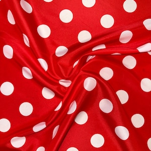Minnie Mouse Polka Dot Fabric: Red and White Polyester, 1 3/8&quot; Dots, Fabric by the yard