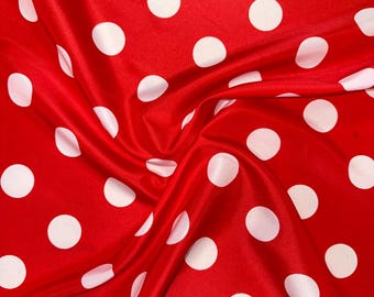 Tela de lunares de Minnie Mouse: poliéster rojo y blanco, lunares de 1 3/8"