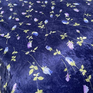Navy Blue Floral Velvet Fabric: Rosebud Print, Soft Stretch - Sold By the Yard
