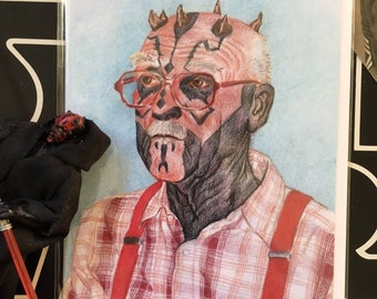 Darth Maul Old Man Greeting Card, Blank inside, 4.25"x5.5", Star Wars, Sith Lord, Vader, Phantom Menace, Birthday,