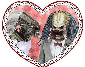 ALIEN LOVES PREDATOR valentine, Valentine's Day, Greeting Card, 5.5" x 5.5", Blank inside, sci-fi, love, card for him