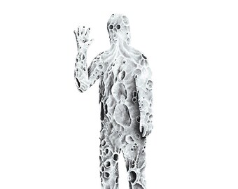 Asteroid Creature, Celestial Art, illustration, watercolor painting, 8 x 10 print, moon, lunar