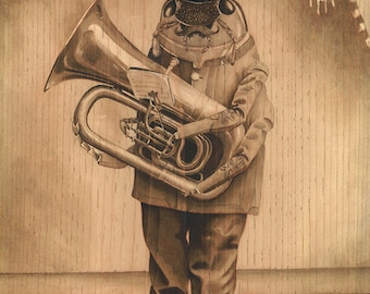 Euphoniumist in Full Regalia, insect art print, beetle, cabinet card, vintage portrait, marching band, bass trumpet, dark academia