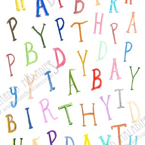 Birthday Jumble, Birthday Card, 4.25&quot;x5.5&quot;, Blank Inside, Letters, Watecolor