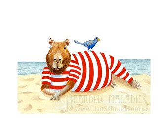 Capybara on the Beach, 8"x10", art print