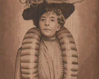 Woman in Rain Beetle Hat and Millipede Boa, Insect Art Print, 8"x10", cabinet card portrait, vintage, dark academia