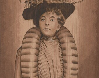 Woman in Rain Beetle Hat and Millipede Boa, Insect Art Print, 8"x10", cabinet card portrait, vintage