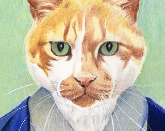 Cat Greeting Card, Blank Inside, 4.5" x 5.5", japanese, kimono, birthday, kitty, feline, Japan, portrait